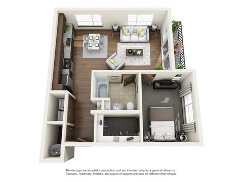 Floor plan for 1 bed, 1 bath, 772 sqft